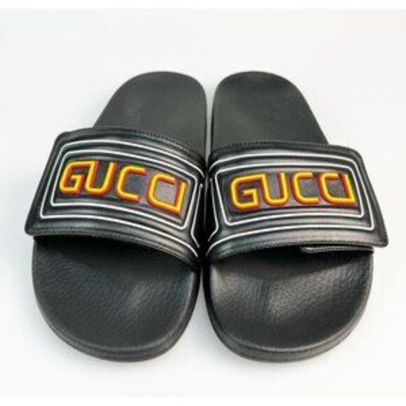 NIB Authentic Gucci Mens Online Leather Sandals In Black - Picture 2 of 12